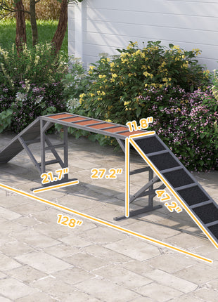 Dog Agility Equipment Ramp with Safety Bar, Non-slip Surface, for Walk and Pause Training, Gray