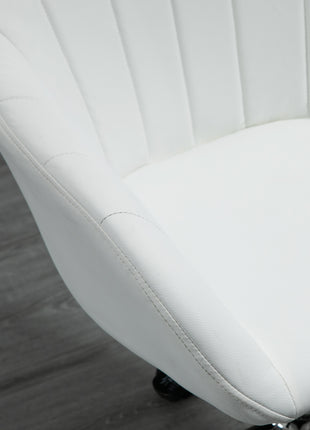 Mid Back Home Office Chair Computer Desk Chair with PU Leather, Adjustable Height, Swivel Wheels for Study, Bedroom, White