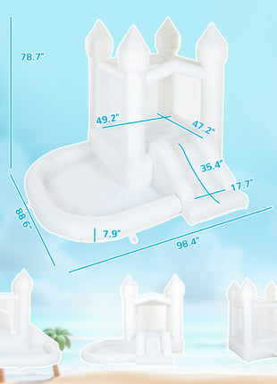 Inflatable Bounce House, 3-in-1 White Castle Bouncy House with Slide, Ball Pit and 370W Blower for Kids Ages 3-8, White