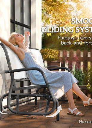 3-Person Outdoor Patio Glider Bench, Porch Glider Swing with 3 Seats, Breathable Mesh Fabric, Metal Frame, Cream White