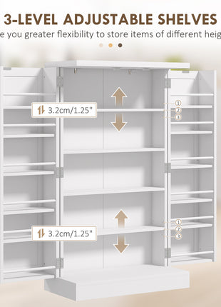 Freestanding Kitchen Pantry, Kitchen Storage Cabinet with 5-Tier Shelf, 12 Spice Racks, Adjustable Shelves, White
