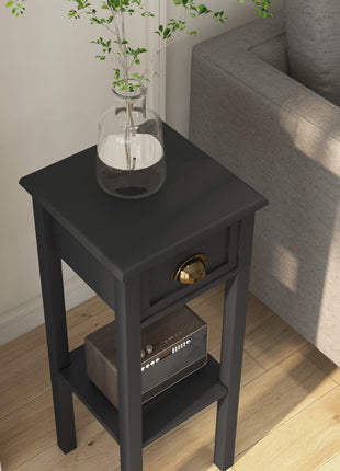 2-Tier Side Tables Set of 2 with Drawer and Shelf, 2 Pieces End Tables for Living Room and Hallway, Black