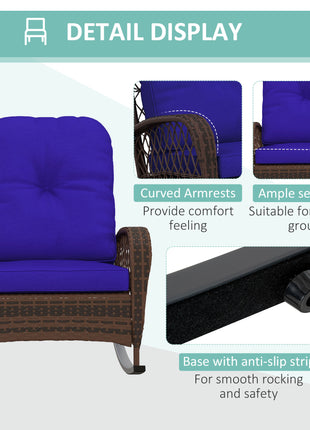 Rattan Porch Rocker w/ Plush Cushion, Dark Blue
