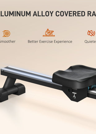 Foldable Rower Machine, Water Rowing Machine with Wheels, LCD Monitor and Tablet Holder for Cardio Training, Red