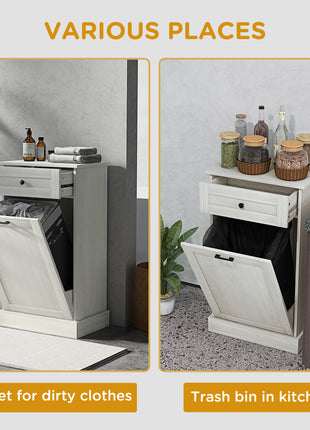 Kitchen Tilt Out Trash Bin Cabinet Free Standing Storage Cabinet with Drawer, Light Gray