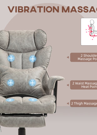 400LBS Big and Tall Office Chair, Massage Office Chair with Footrest, Lumbar Support and Reclining Function, Gray