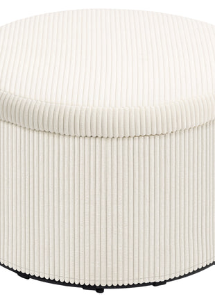 24 Inches Round Storage Ottoman Stool with Lid, Upholstered Corduroy Foot Rest for Living Room, Bedroom, Beige