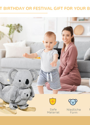 Kids Ride-On Rocking Horse, Koala-shaped Rocker with Realistic Sounds for Children 18-36 Months, Gray