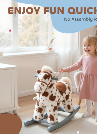 Rocking Horse, Animal Rocker with Rabbit Toy and Realistic Neigh for Toddlers, Soft Filling Ride on Pony, Brown