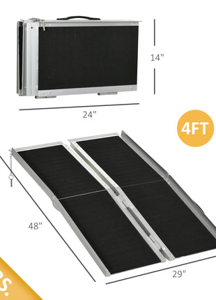 4' Skidproof Portable Wheelchair Ramp for Home, Steps, Doorways, Carpeted Foldable Handicap Ramp, Threshold Ramp