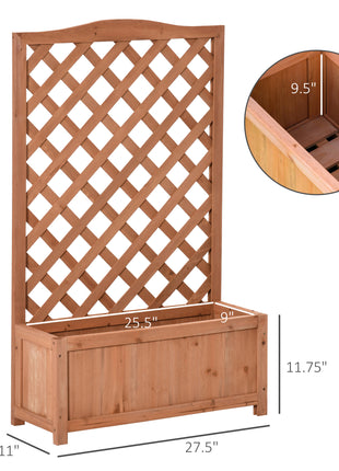 28" x 11" x 46" Raised Garden Bed, Wooden Planter Box w/ Trellis, Brown