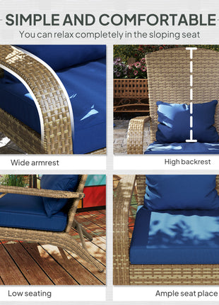 Patio Adirondack Chair with Rattan Wicker, Soft Cushions, Tall Curved Backrest for Deck or Garden, Dark Blue