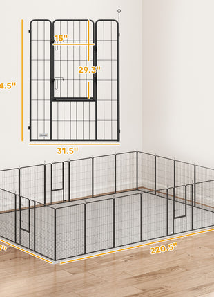 Dog Playpen for Indoor Outdoor, 24 Panels 44.5" H Puppy Playpen with Lockable Door, DIY Shape Pet Exercise Fence, Black