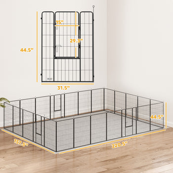 Dog Playpen for Indoor Outdoor, 24 Panels 44.5" H Puppy Playpen with Lockable Door, DIY Shape Pet Exercise Fence, Black
