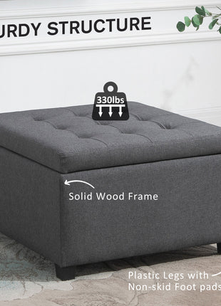 Round Storage Ottoman Bench, Button Tufted Ottoman with Flip Top for Living Room, Entryway and Bedroom, Gray