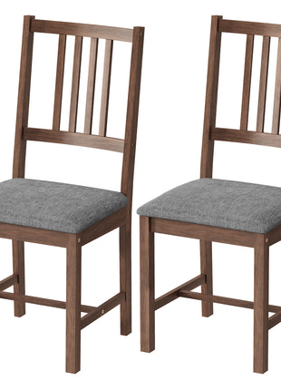 Set of 2 Dining Chairs, Upholstered Slat Back Dining Room Chairs with Rubberwood Legs and Padded Seat, Walnut