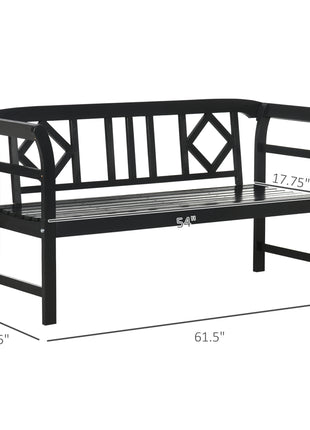 Wooden Patio Bench, Outdoor Garden Bench with Backrest and Armrests, 3 Person Porch Bench with Rustic Country Diamond Pattern, Black