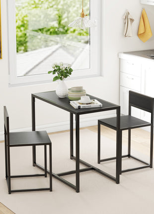 3-Piece Dining Room Set, Industrial Kitchen Table Set with Rectangular Table and 2 Dining Chairs, Black