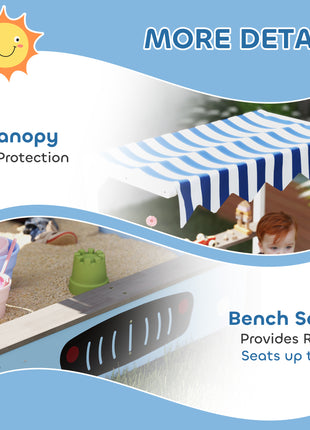 Kids Wooden Sandbox with Canopy with Bench Seats, Bottom Liner, Drawing Board, Planting Boxes for Backyard, Garden, Blue