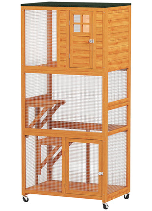 74" Wooden Outdoor Cat House Catio Outdoor Cat Enclosure, Orange