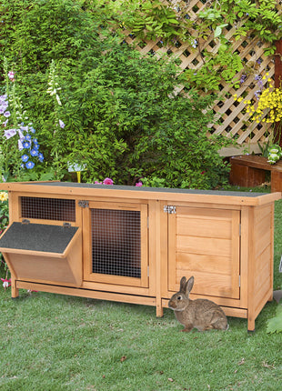 Large Bunny Hutch, Rabbit Cage with 2 Outside Areas and 1 Main House for Small Animals, Yellow