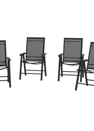 Set of 4 Outdoor Folding Chairs, Stackable Patio Dining Chairs with Armrests, Metal Frame, Black