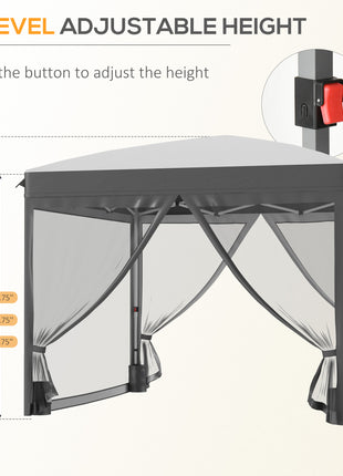 10' x 10' Pop Up Canopy Tent with Netting, Instant Sun Shelter, Tents for Parties, Height Adjustable, with Wheeled Carry Bag and 4 Sand Bags for Outdoor, Garden, Patio, Gray