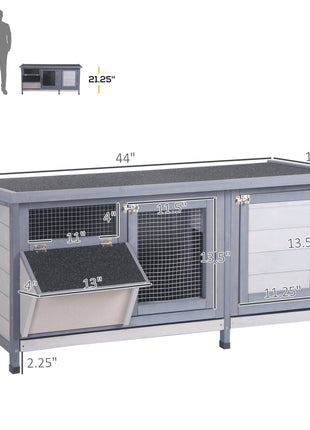 Wooden Rabbit Hutch Bunny Hutch Cage Guinea Pig with Waterproof Roof, No Leak Tray and Feeding Trough, for Rabbits, Chickens, Ducks, Indoor/Outdoor, Gray