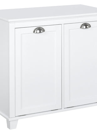 Dual Tilt out Laundry Hamper Cabinet, Bathroom Storage Cabinet with 2-Compartment Hamper, Modern Bathroom Floor Cabinet for Washroom, White