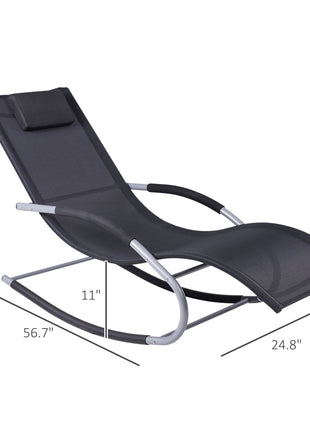 Zero Gravity Rocking Chair Outdoor Chaise Lounge Chair Recliner Rocker with Detachable Pillow and Weather-Fighting Fabric for Patio, Deck, Pool, Black