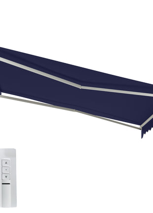 12' x 10' Electric Retractable Awning Sunshade Shelter with Remote Controller, Crank Handle for Deck Balcony Yard, Blue