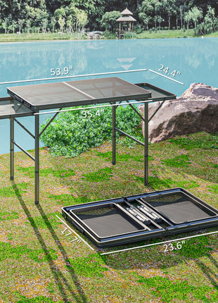 Folding Camping Table, 4.5ft Portable Table with 2 Wing Panels, Height Adjustable Metal Picnic Table