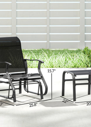 Outdoor Glider with Ottoman, Patio Glider Chair Set with High Back, Wide Seat for Porch, Garden, Backyard, Black