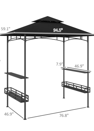 8' x 5' BBQ Grill Gazebo, 2-Tier Outdoor BBQ Gazebo with 2 Side Shelves, Storage Baskets, Ceiling Hook, Dark Gray