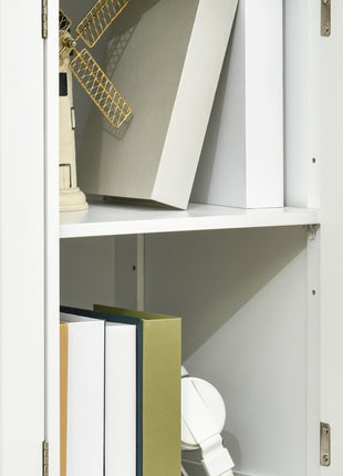 Modern Sideboard with Rubberwood Top, Buffet Cabinet with Storage Cabinets, Drawers and Adjustable Shelves, White