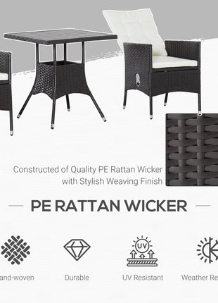 3 Piece Patio Bistro Set, PE Wicker Furniture Conversation Set w/ Tufted Cushion Reclining Chairs & Coffee Table, Cream