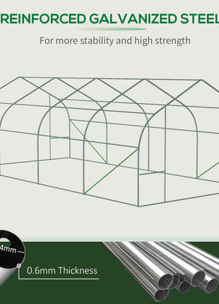 20' x 10' x 7' Walk-in Tunnel Greenhouse with Zippered Mesh Door & 8 Mesh Windows, Gardening Plant Hot House with Galvanized Steel Hoops, White