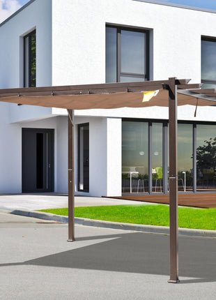 10' x 10' Outdoor Pergola Aluminum Gazebo w/ Retractable Canopy for Patio, Backyard, Party, Brown