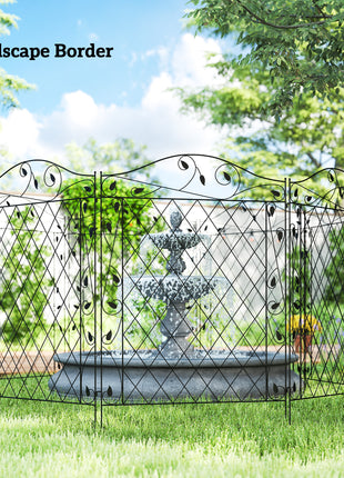 Garden Fence, 4 Pack Steel Fence Panels, 11.5' L x 43" H, Rust-Resistant Decorative Border Flower Edging for Yard, Landscape, Patio, Outdoor Decor, Wavey Vines