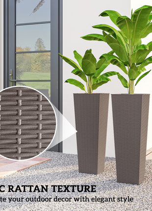 32 Inch Tall Planters for Outdoor Plants, Set of 2 Plastic Flower Pots with Drainage Holes, Brown