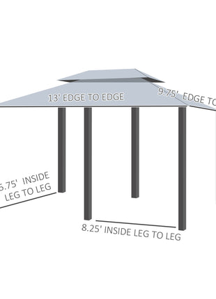 10' x 13' Outdoor Soft Top Gazebo Pergola with Curtains, 2-Tier Steel Frame Gazebo for Patio, Sage Gray