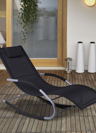 Zero Gravity Rocking Chair Outdoor Chaise Lounge Chair Recliner Rocker with Detachable Pillow and Weather-Fighting Fabric for Patio, Deck, Pool, Black