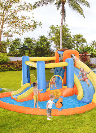5-in-1 Kids Inflatable Bounce House Jumping Castle with Water Pool, Slide, Climbing Walls & 2 Water Guns
