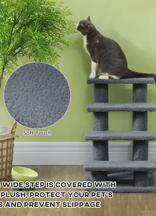 25" 4-Step Multi-Level Carpeted Cat Scratching Post Pet Stairs, Gray