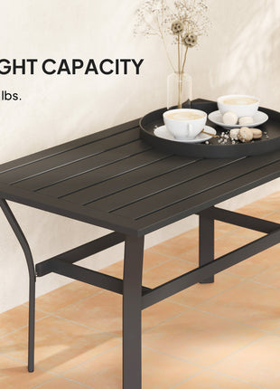 Outdoor Coffee Table with Slatted Tabletop, All-Weather Rectangle Metal Patio Coffee Table for Garden, Black