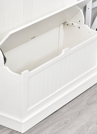 3-In-1 Entryway Bench with Coat Rack, Hall Tree with Bench and Shoe Storage, 5 Hooks for Hallway Cream White