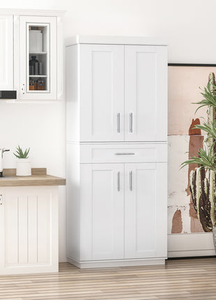 White Pantry Cabinet with Adjustable Shelving for Kitchen, Perfect for Family, White