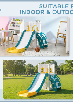 5 in 1 Toddler Slide with Basketball Hoop, Climber, Telescope & Storage Baskets for 1-3 Years Olds, Yellow