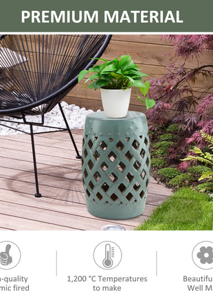 13" x 18" Ceramic Garden Stool with Woven Lattice Design & Glazed Strong Materials Decorative End Table, Antique Blue