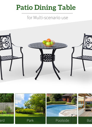 33" Patio Dining Table Round Cast Aluminium Outdoor Bistro Table with Umbrella Hole - Black